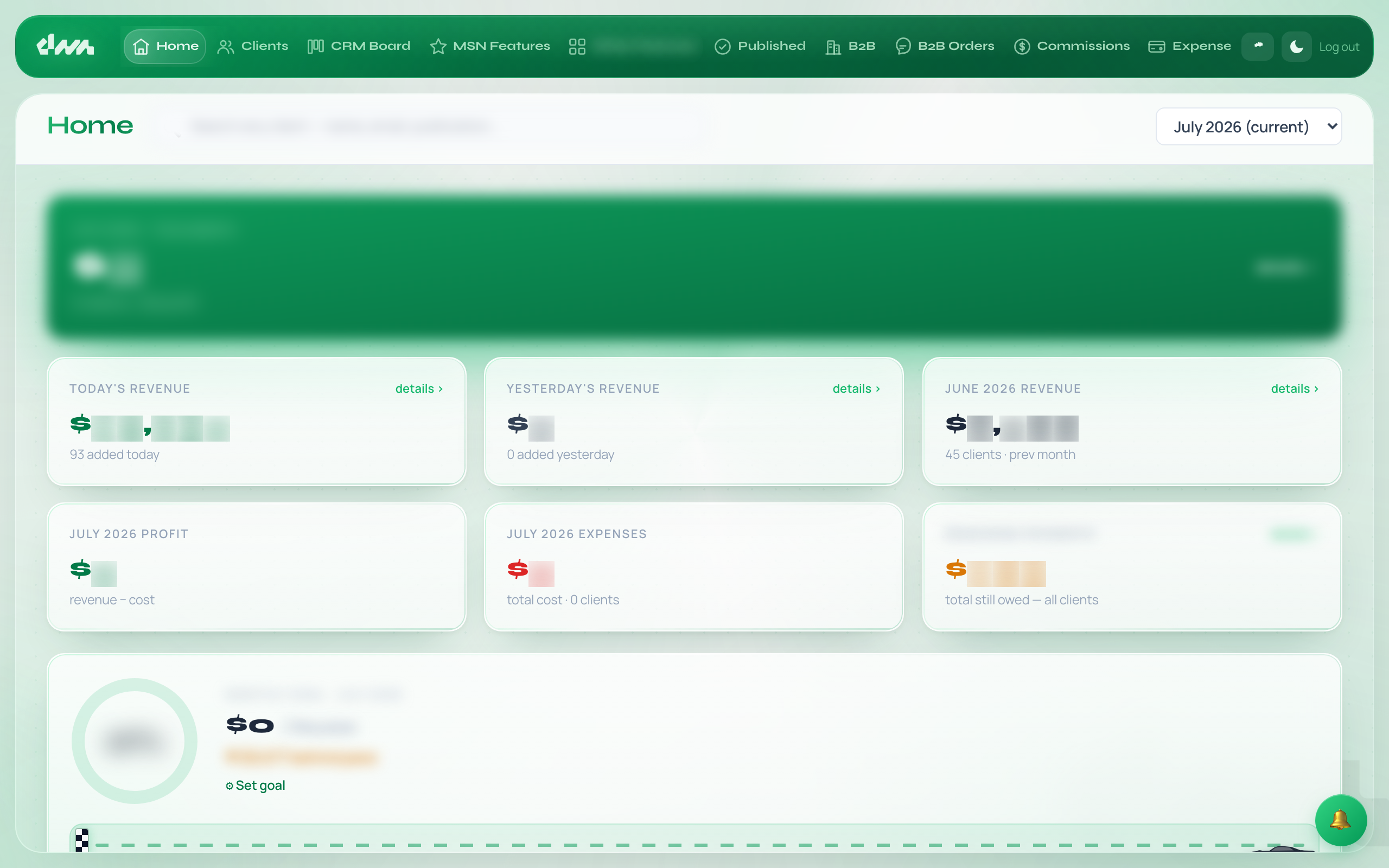 DNA PR client portal — records blurred